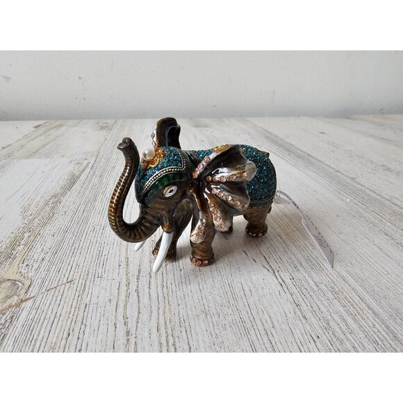 Kalifano rhinestone elephant keepsake jeweled trinket box jewelry new green yell - Picture 1 of 8
